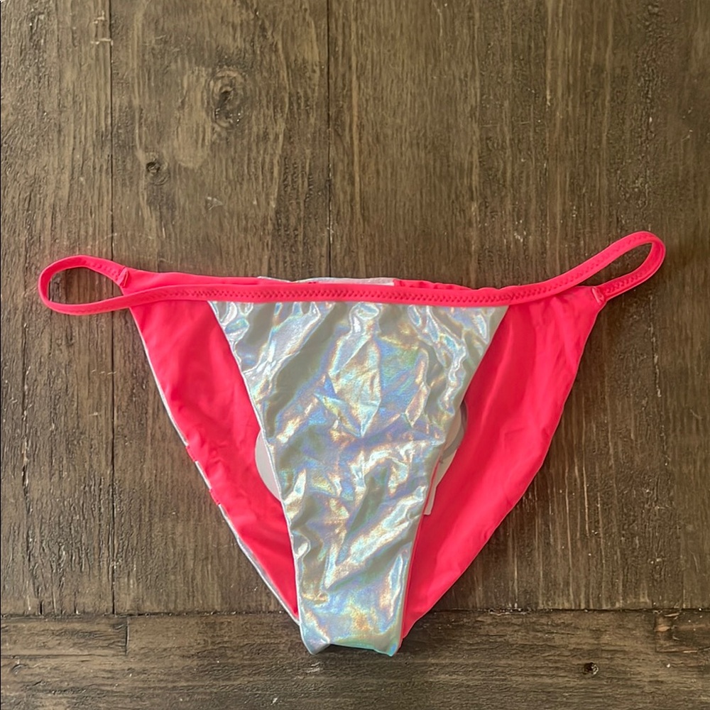 Beach Bunny Iridescent Bikini Bottom with Pink Straps